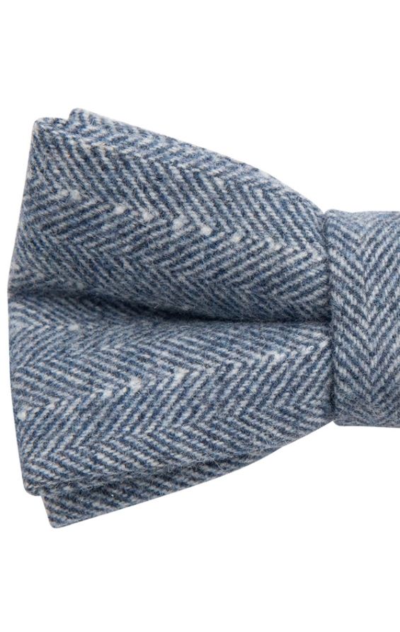 Dobell Light Blue Herringbone Tweed Bow Tie | Dobell