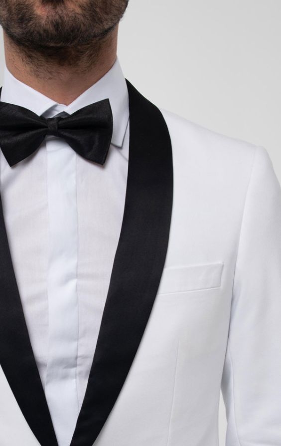 Dobell White Slim Fit Tuxedo Jacket with Contrast Shawl Lapel