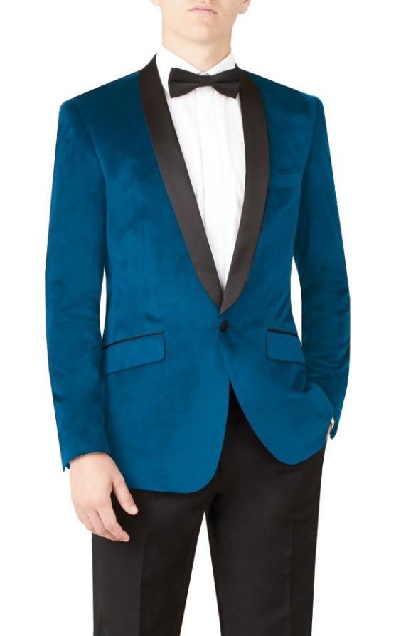 Dobell Navy Blue Slim Fit Velvet Jacket