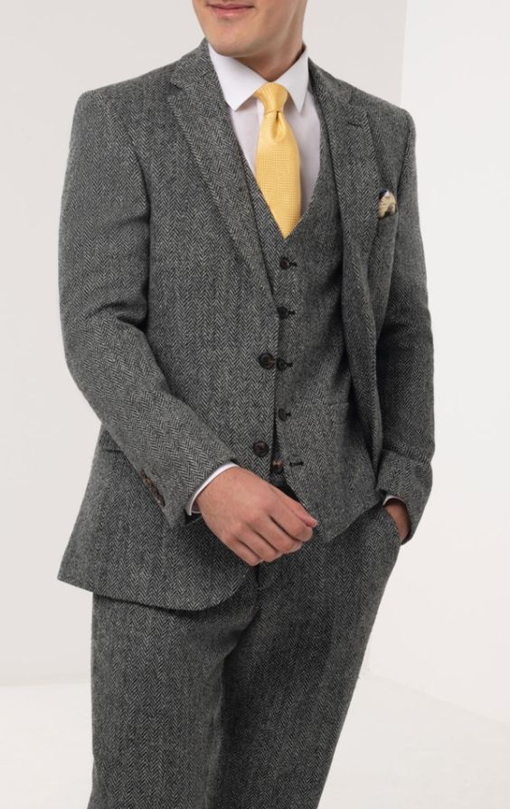 Gray deals tweed suit