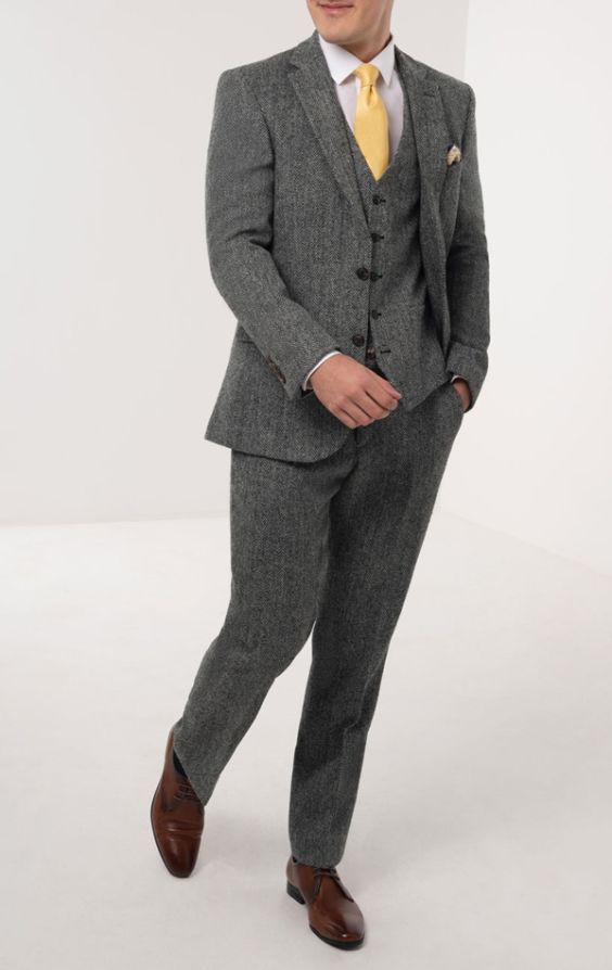 Grey herringbone tweed 3 piece suit sale