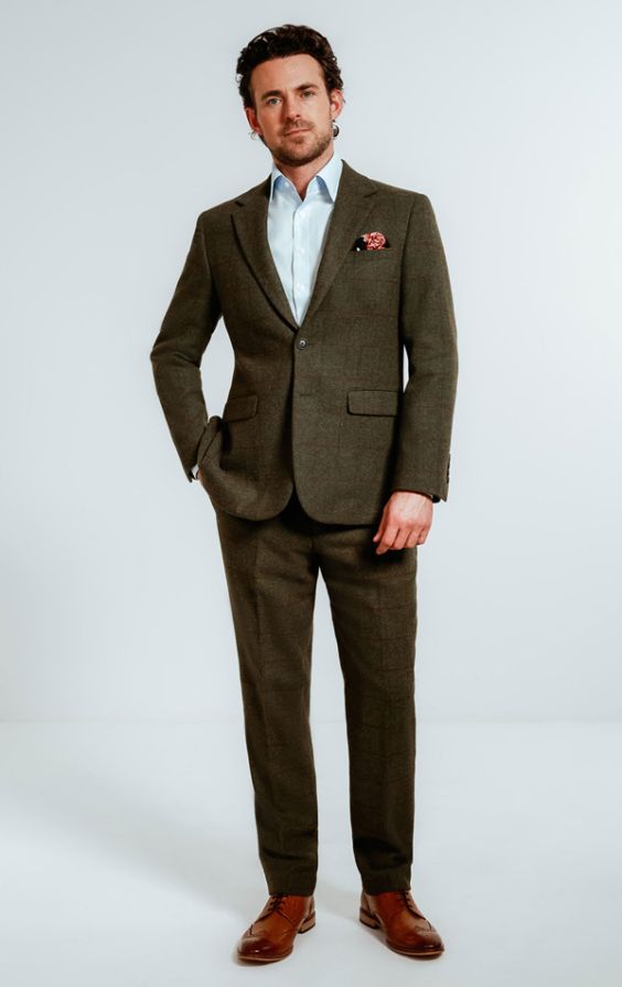 Dark green tweed on sale suit