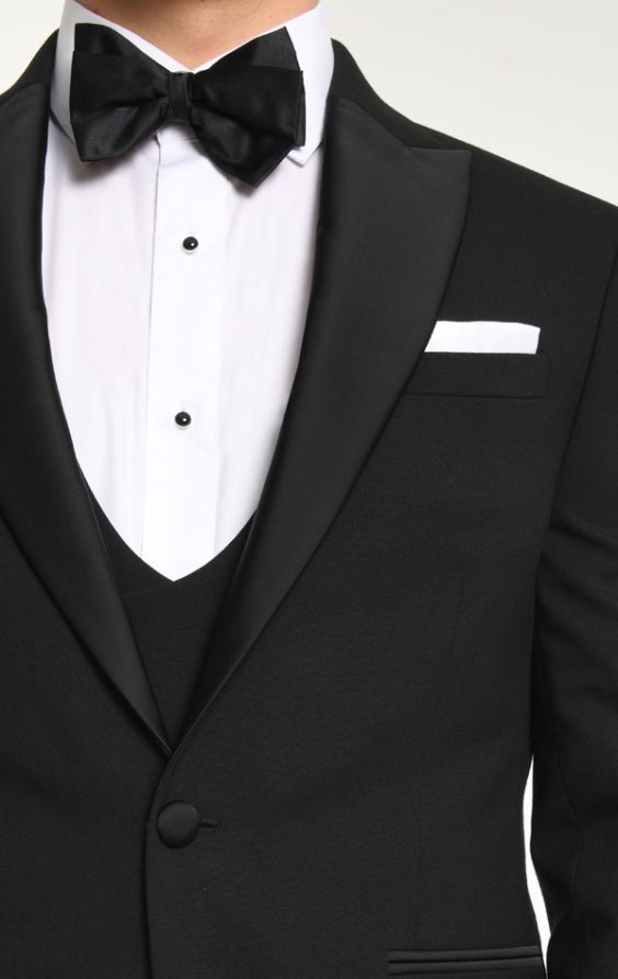 Dobell Black 3 Piece Tuxedo with Peak Lapel | Dobell