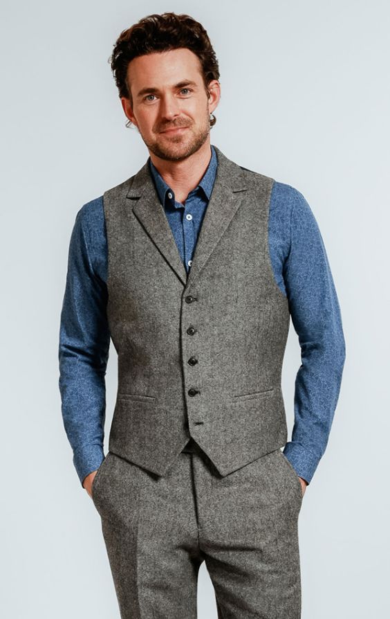 Mens grey hot sale tweed vest