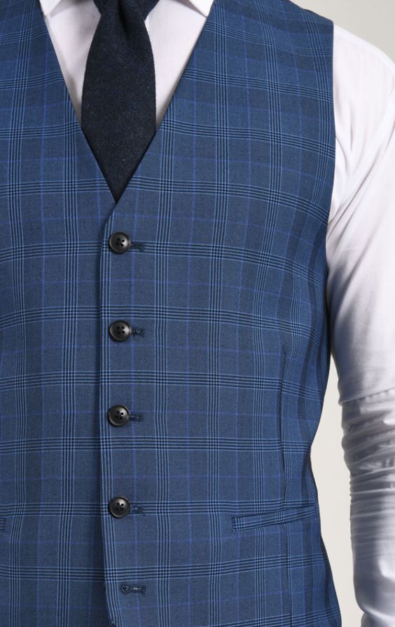 Dobell Dark Blue Check Vest | Dobell